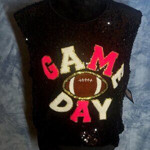 NEW BIBI Sequin Bling Game Day Football sleeveless top